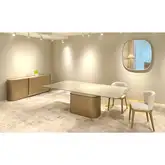 Essenza Buffet in Taupe Wood Veneer & Champagne Metal